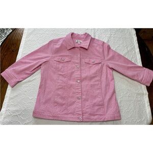 Denim & Company Women’s Medium Pink Leopard Button Up Denim Jacket